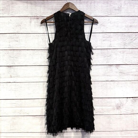Anthropologie Roxie Black Fringe Mini Dress Textured Sleeveless Size 2 Party - Picture 3 of 10